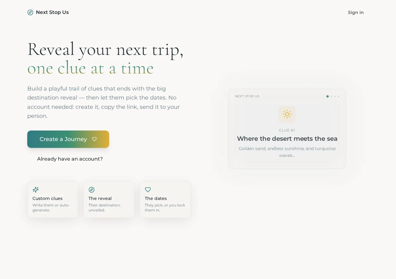 Next Stop Us website homepage